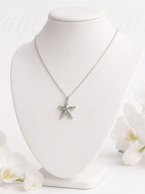 Sterling Silver Starfish Pendant Necklace - Silver